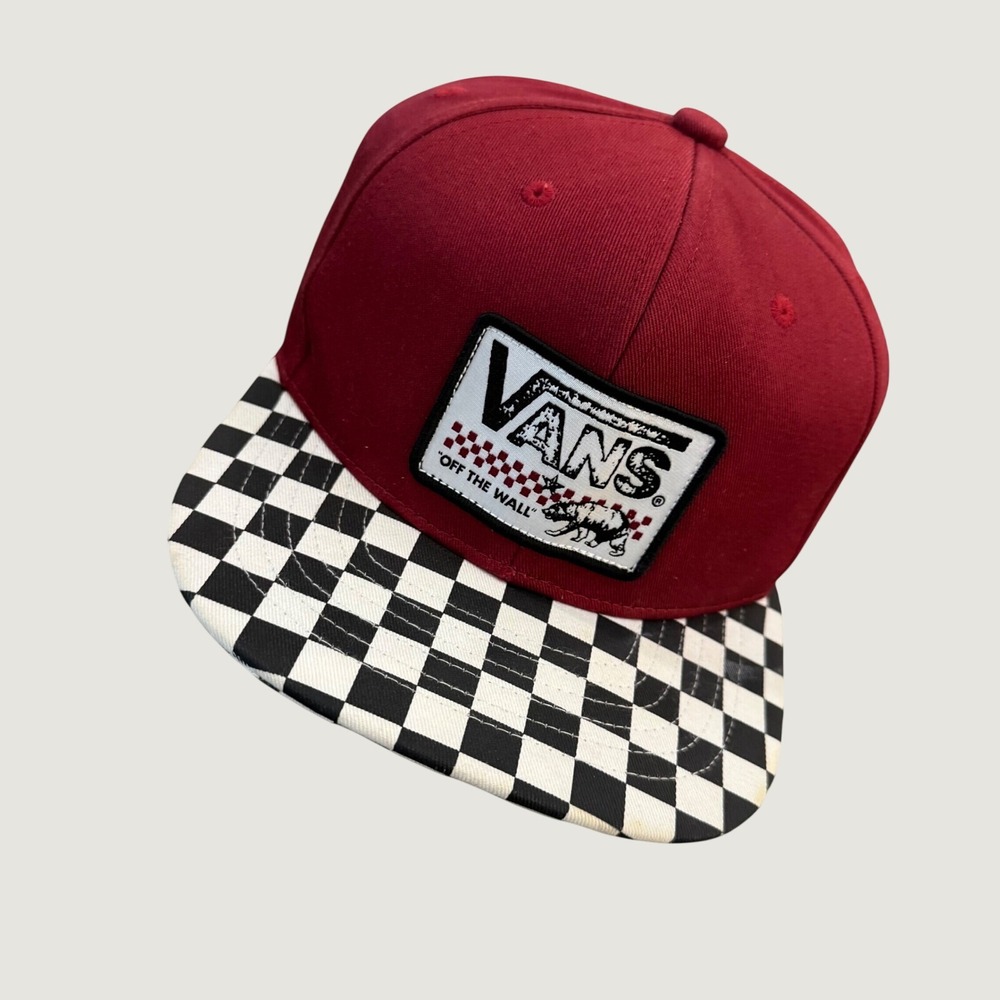Vans Snapback Hat Youth OS Burgundy Good Checkerboard Flat Brim Off The Wall
